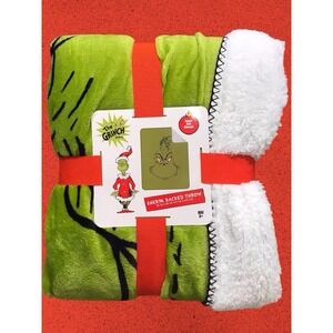 New Plush Dr. Seuss The Grinch Throw Blanket Sherpa Backed‎ 46 x 60"  Super Soft